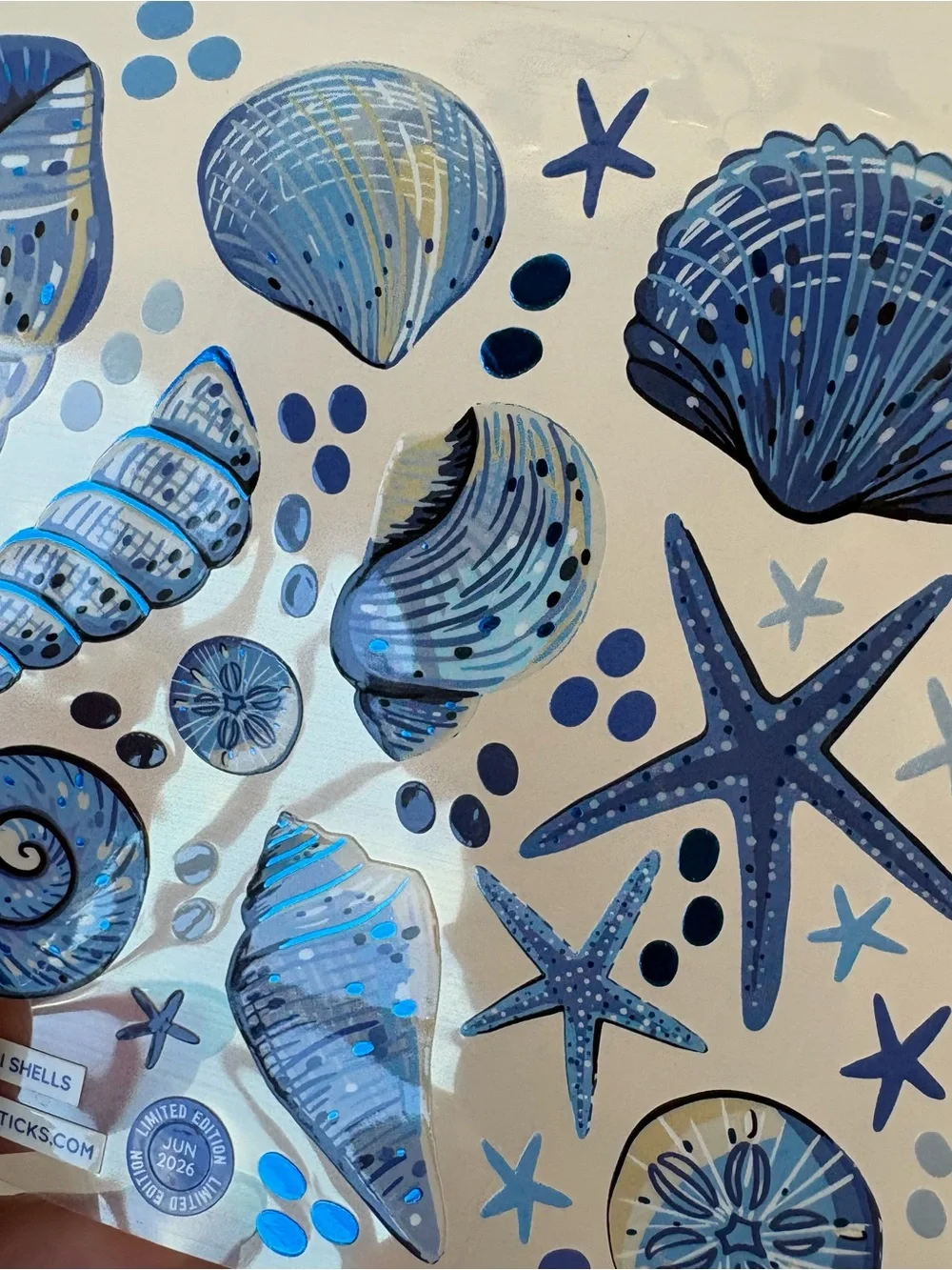 Santorini Shells Blue Seashell Sticker Sheet - Scrapbook junk journal